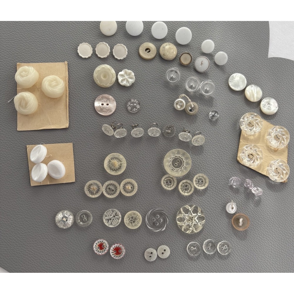Vintage Glass Lucite Celluloid Button Lot ~‎ 69  Mixed Styles 1930's-50's Retro